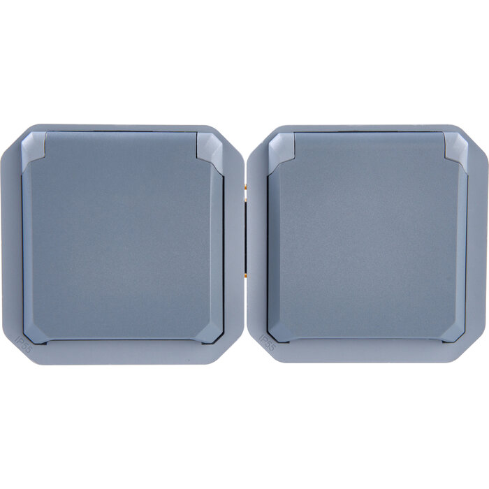 Prise de courant étanche - Plexo - Composable - Legrand - 2 x 2P+T - 16 A - Gris - IP55 - Horizontale - Précâblée-3