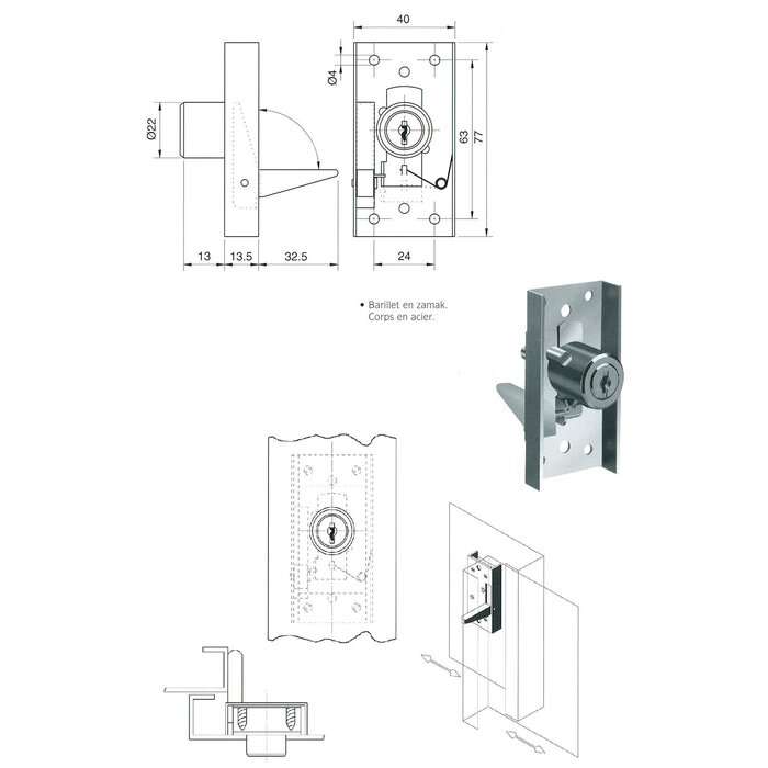 Serrure pour porte de placard coulissant - Grappin Annat-1