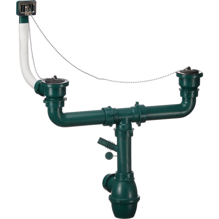 Vidage 2 cuves avec bouchon chainette - NORD INOX - Trop-plein verticale - Ø70mm-1