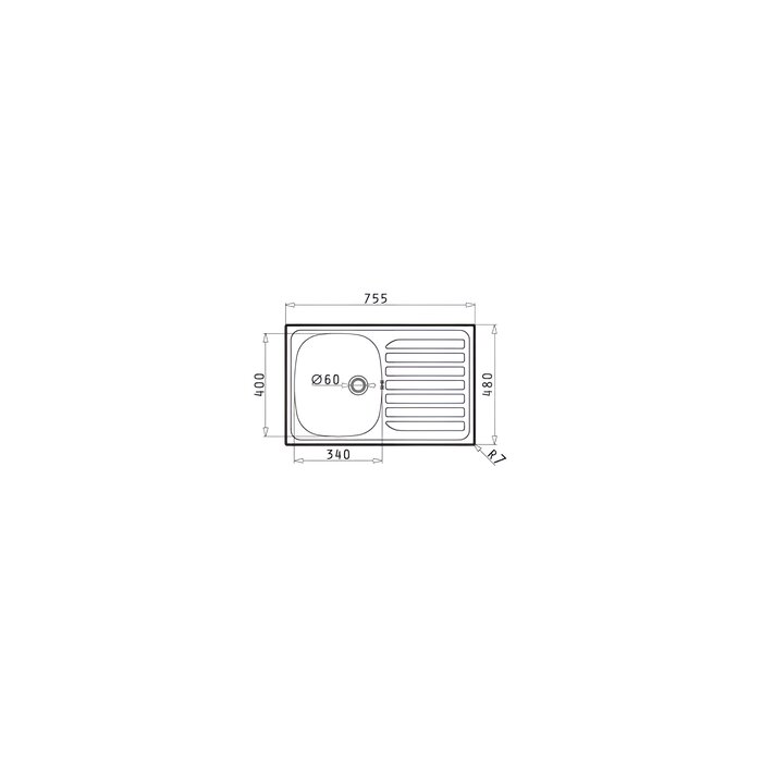 Evier inox - NORD INOX - 755x480 mm - Une cuve - Sans vidage-1