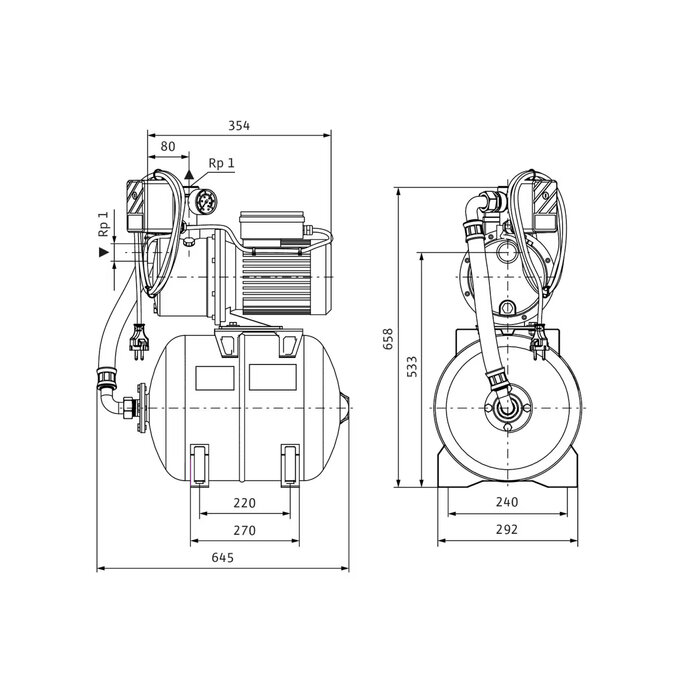 Pompe de surface auto-amorçante - Jet HWJ-202-EM-50/2-2 - WILO - Filetage 1"-1