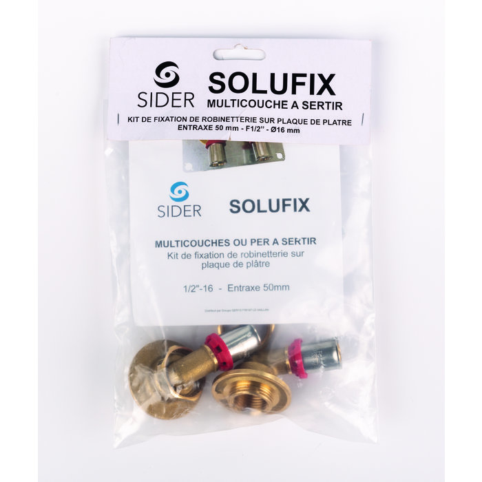 Sortie de cloison double à sertir  - SIDER - Solufix - Entraxe 50 mm - Multicouche Ø 16 mm - F 1/2"-4