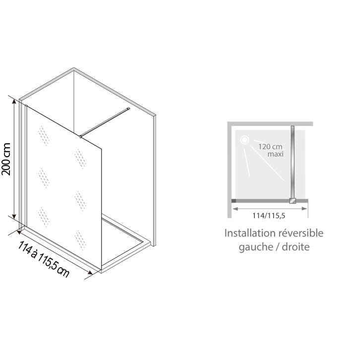 Paroi de douche simple – KINEDO – Smart Design Solo – 120 cm – Verre anticalcaire-1