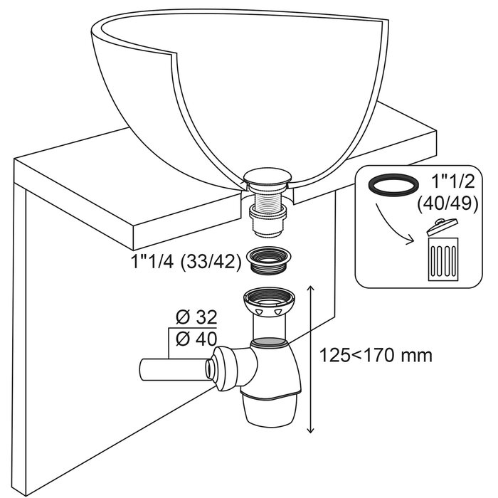 Siphon universel - WIRQUIN - Sortie Ø 32-40 mm à emboîter-1