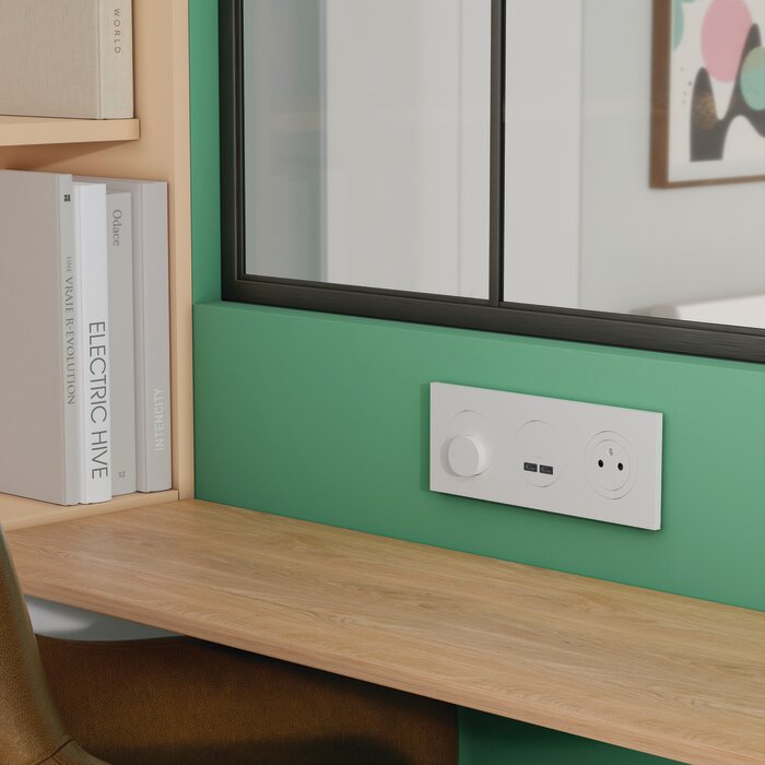 Plaque de finition 3 postes – SCHNEIDER ELECTRIC – ODACE – Blanc craie – Entraxe 71 mm-4