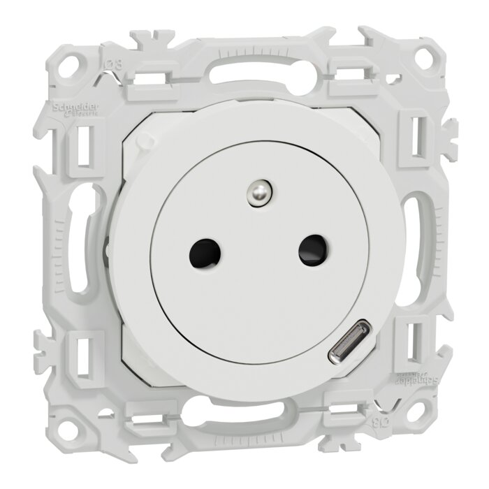 Prise 2P+T - SCHNEIDER ELECTRIC - Odace - Avec chargeur USB-C 18W - 250 V-1