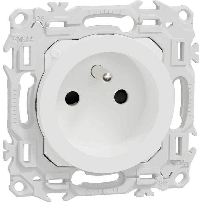 Prise de courant 2P+T rénovation à puits – SCHNEIDER ELECTRIC – ODACE – Bornes automatiques – Blanc craie