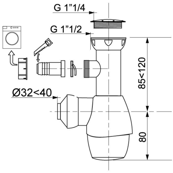 Siphon tout-en-un pour lavabo et évier - Wirquin - Ø 32 - 40 mm-1