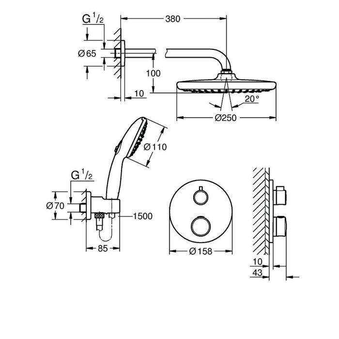 Ensemble de douche - Grohtherm - GROHE - Avec tempesta 250 - 2 jets-2