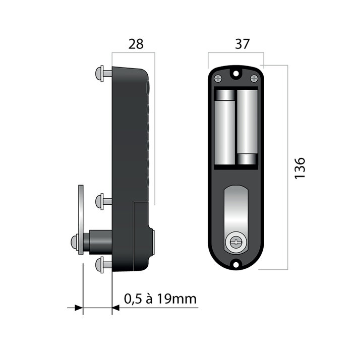 Verrou à code - Loker 20 - LOKOD - L. 136 x l.37 x p 28 mm-1