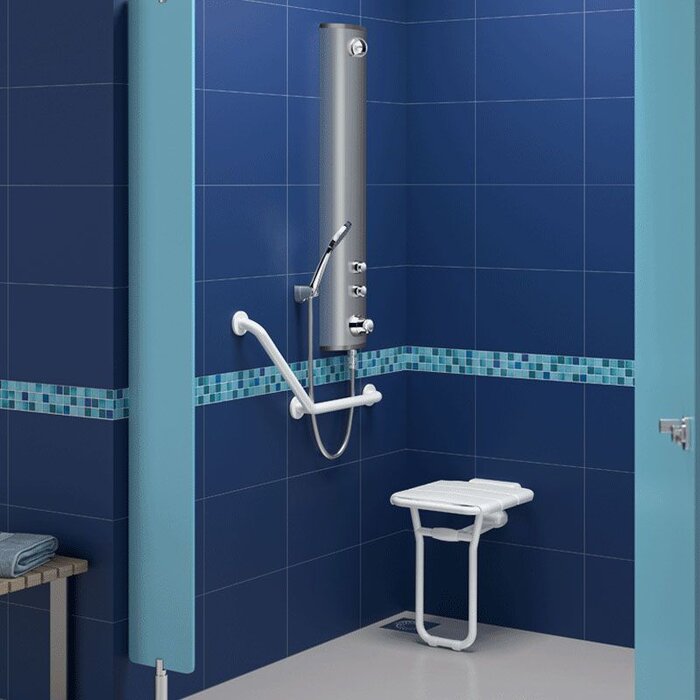 Siège mural de douche - DELABIE -  Rabattable avec pied - H.480 mm-3