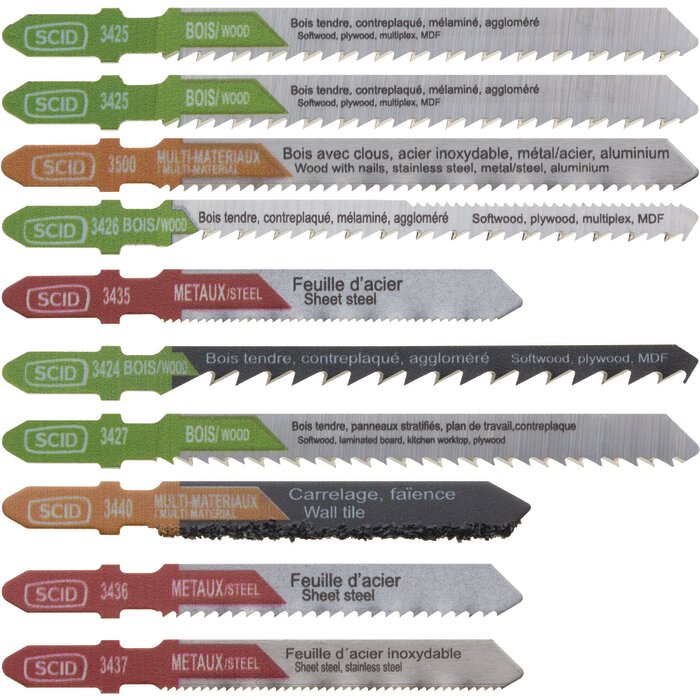 Assortiment 10 lames de scie sauteuse - SCID - Attache en T-2