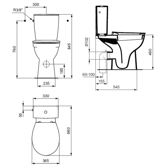 Pack WC - Ulysse - PORCHER - Sortie horizontale - Réservoir 3/6 L-1