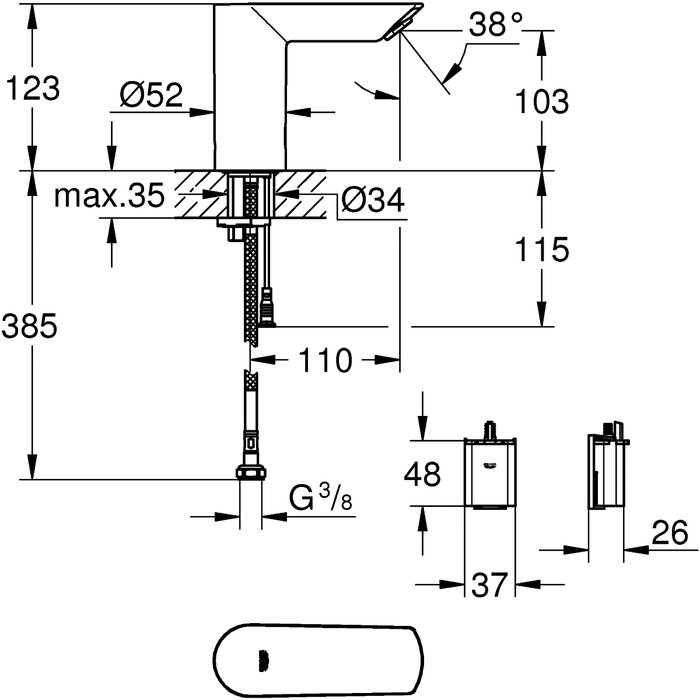 Robinet lavabo infrarouge monofluide - Bau Cosmopolitan E - GROHE-1