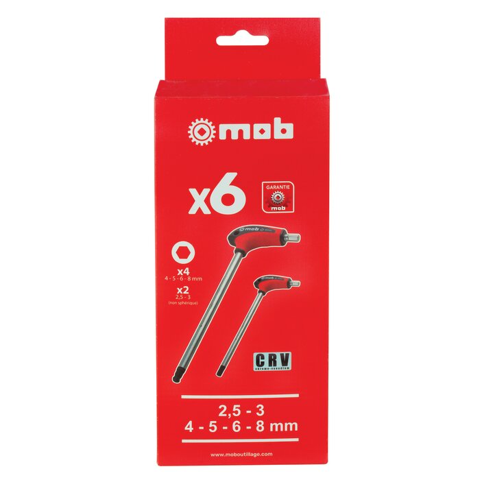 Jeu de 6 clés mâles hexagonales en T - MOB - Chrome Vanadium - 2,5 à 8 mm-2