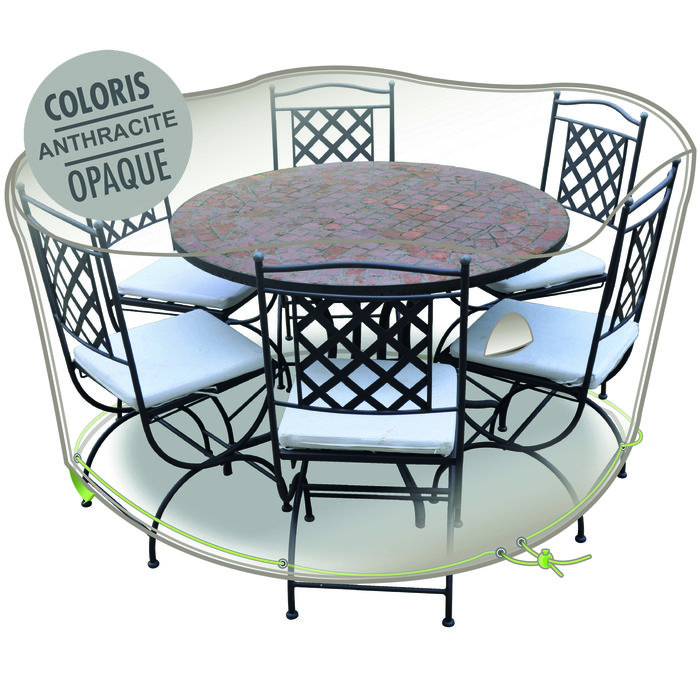 Housse Cover'air Jardiline pour table ronde + chaises 6 p - Ø 160 x H.70 cm-1