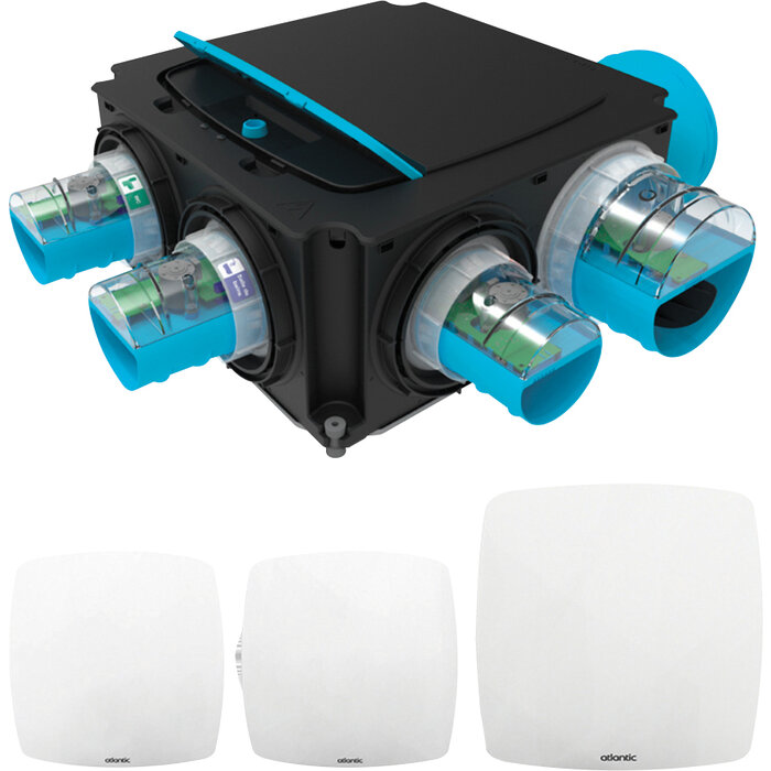 Kit VMC simple flux hygroréglable – ATLANTIC – Hygrogenius Flex – Avec 3 kits e-Twist&Go et bouches Line – Du T1 au T7-1
