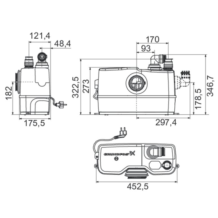 Broyeur WC compact – GRUNDFOS – Sololift2 WC-1 – Relevage eaux usées WC avec 1 entrée supplémentaire-1