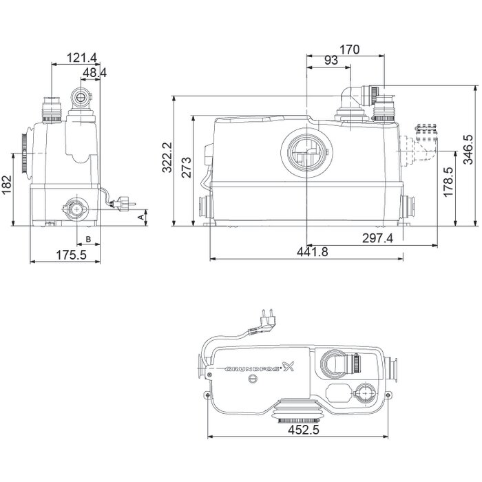 Broyeur WC – GRUNDFOS – Sololift2 WC-3 – Relevage eaux usées WC avec 3 entrées supplémentaires-1