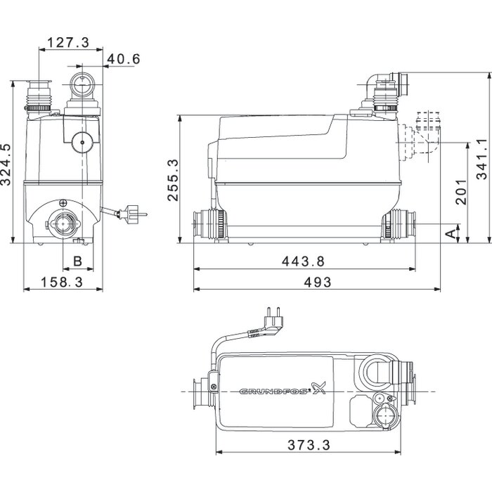 Pompe de relevage – GRUNDFOS – Sololift2 C-3 – 3 entrées haute température 90°C-1