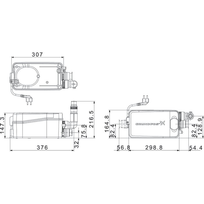 Pompe de relevage – GRUNDFOS – Sololift2 D-2 – 2 entrées douche et lave-mains max. 50°C-1