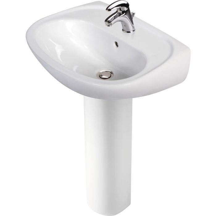 Pack lavabo complet – SIDER – Mitigeur City 2 – 55 x 42 cm – Avec colonne - Blanc / chromé-1
