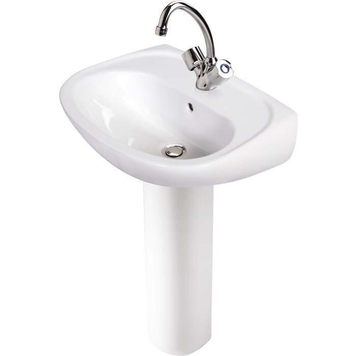 Pack lavabo complet - SIDER – Mélangeur lavabo Équinoxe – Avec Colonne - 55 x 42 cm – Blanc / chromé-1