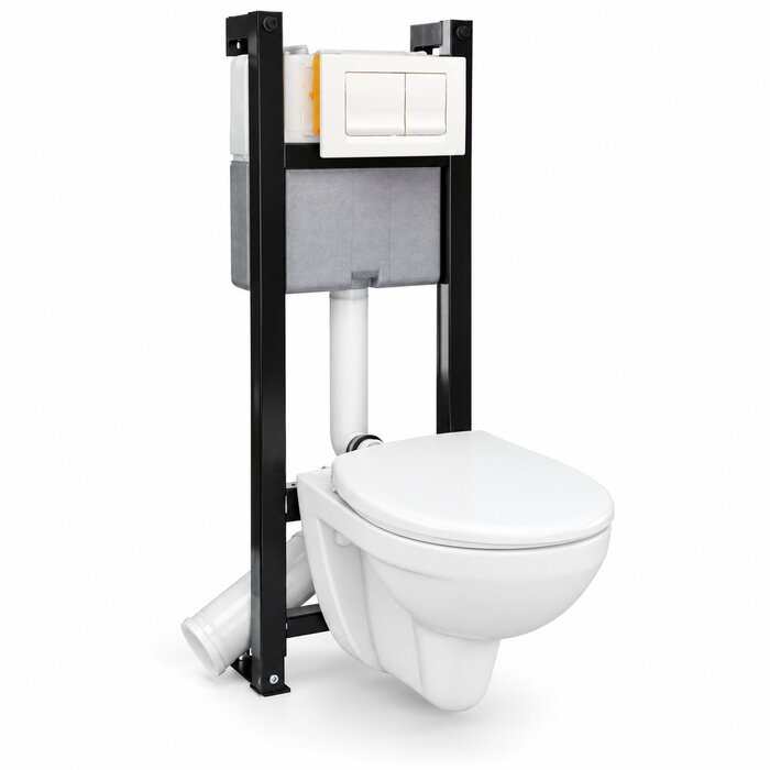 Pack WC suspendu complet - SIDER - Cuvette avec bride - Abattant - Plaque double débit - Blanc-1