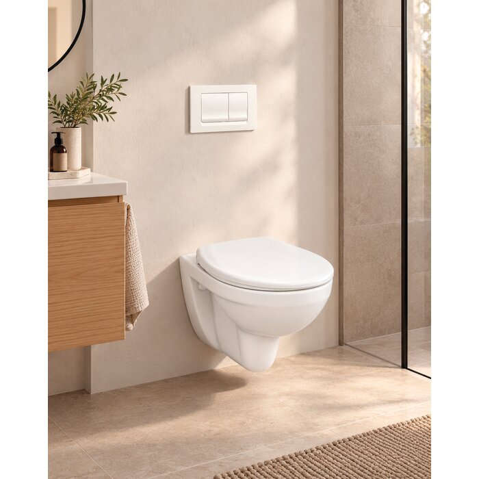 Pack WC suspendu complet - SIDER - Cuvette avec bride - Abattant - Plaque double débit - Blanc-2