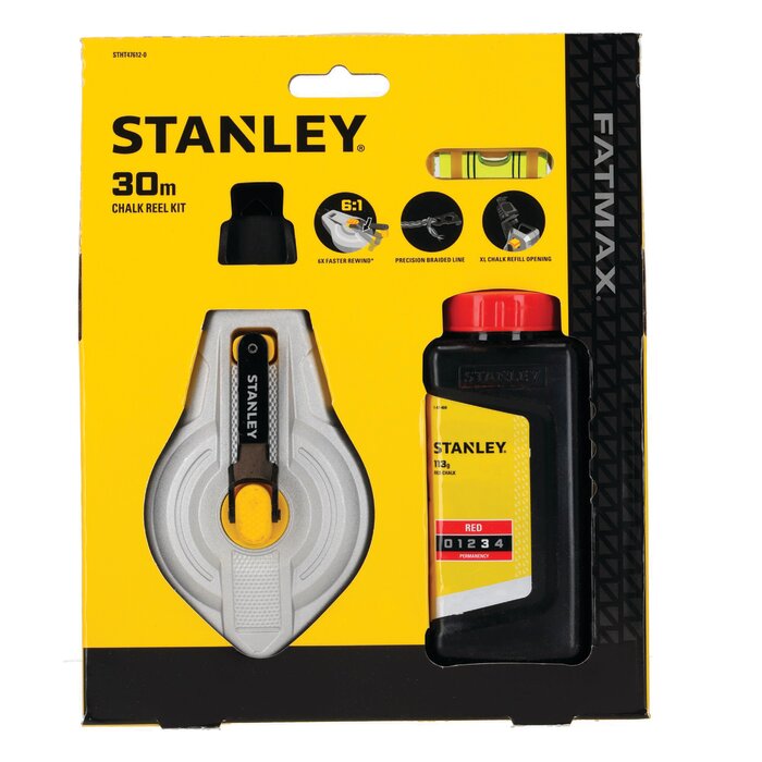 Kit cordeau traceur – STANLEY – 30m - alu 6:1 – poudre et niveau-2