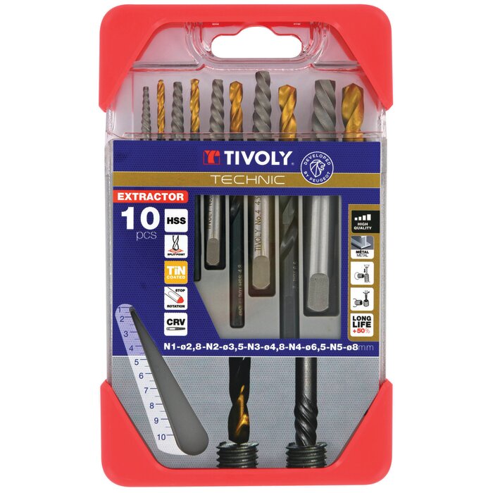 Coffret 10 extracteurs de goujons – TIVOLY – Ø 2,5 à 8 mm-1