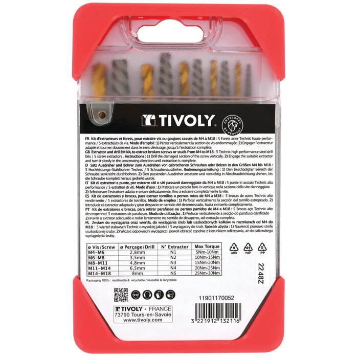 Coffret 10 extracteurs de goujons – TIVOLY – Ø 2,5 à 8 mm-2