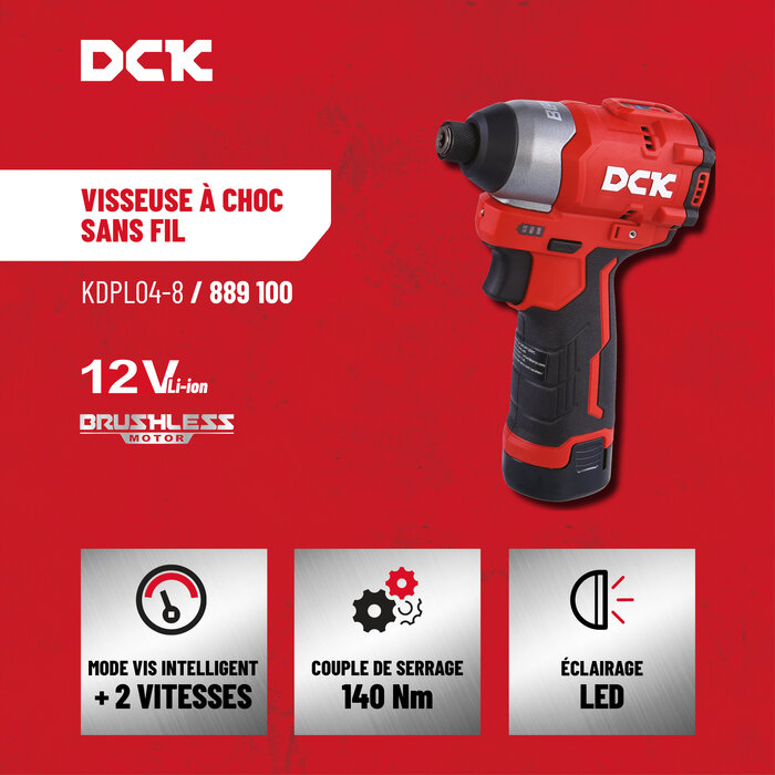 Visseuse à chocs sans fil - DCK - 12 V - Moteur Brushless-5