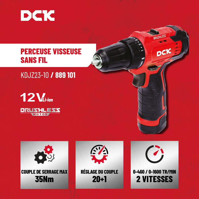 Perceuse visseuse sans fil - DCK - 12 V - Moteur Brushless-6