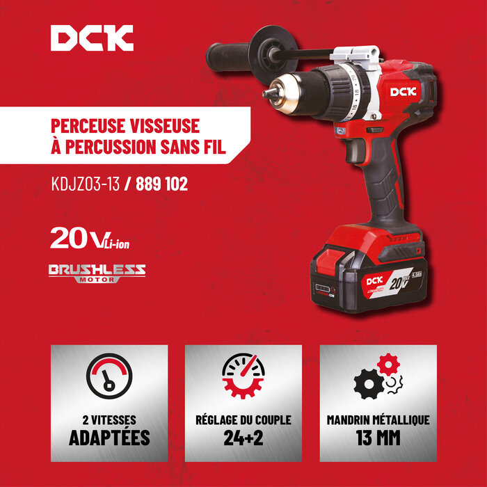 Perceuse visseuse à percussion sans fil - DCK - 20 V - Moteur Brushless-5
