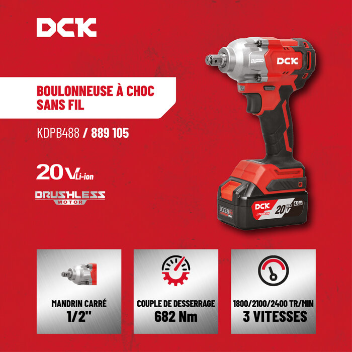 Boulonneuse à chocs sans fil - DCK - 20 V - Moteur Brushless-5