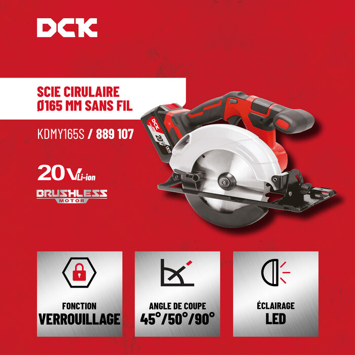 Scie circulaire sans fil - DCK - 20 V - Moteur Brushless - 165 mm-7