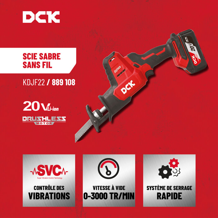 Scie sabre sans fil - DCK - 20 V - Moteur Brushless-5