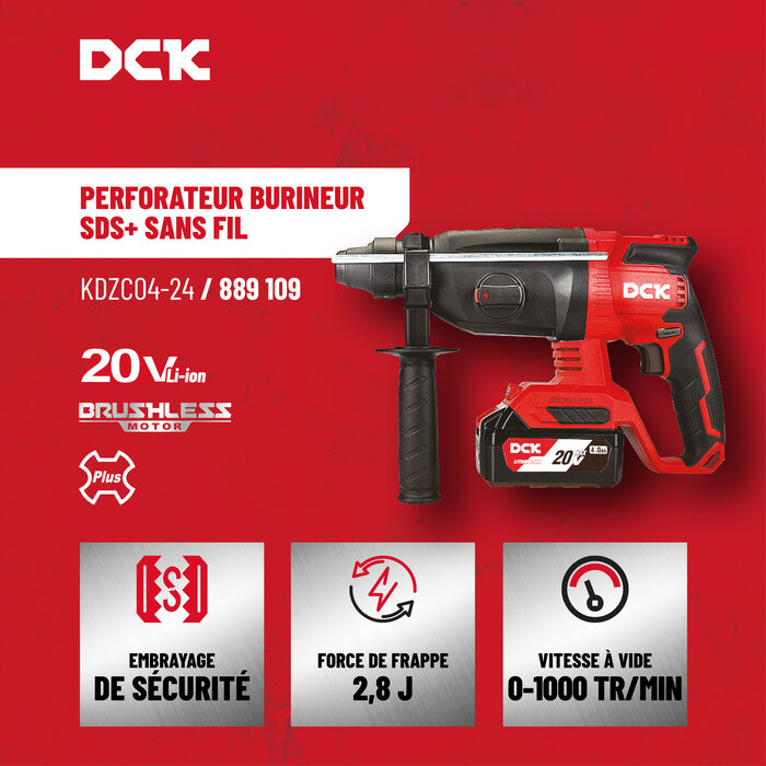 Perforateur burineur sans fil - DCK - 20 V - Moteur Brushless-6