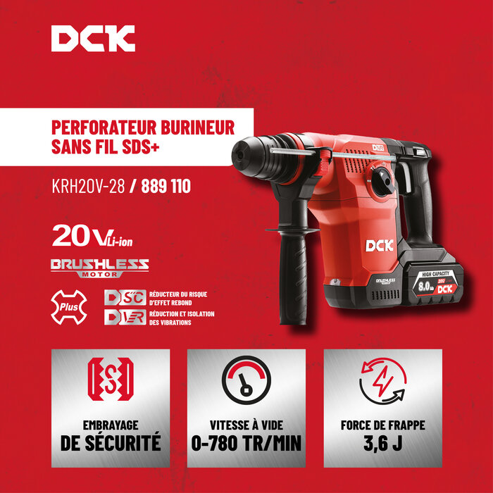 Perforateur burineur sans fil - DCK - 20 V - Moteur Brushless-5
