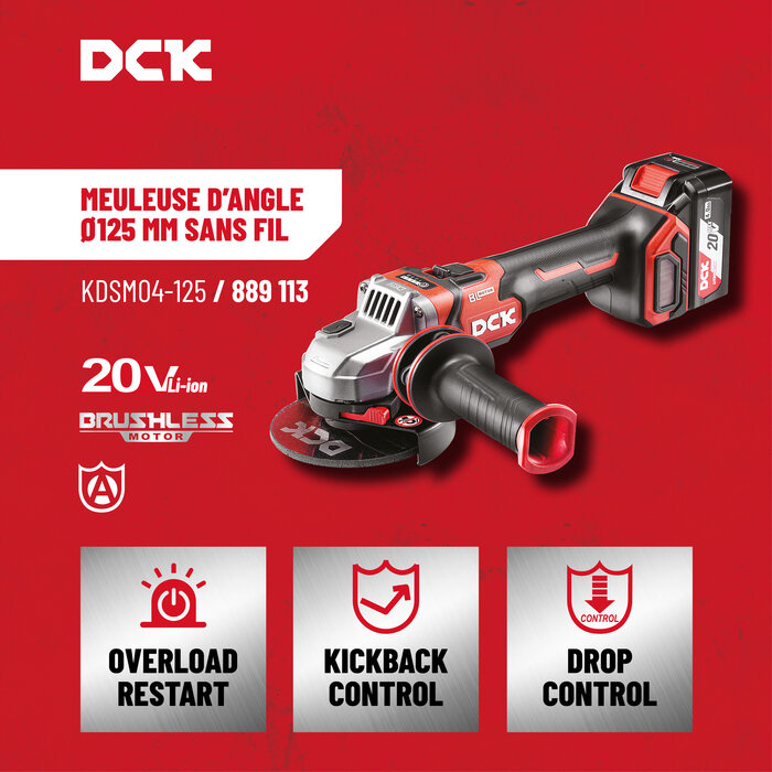 Meuleuse d'angle sans fil - DCK - 20 V - Moteur Brushless - 125 mm-9