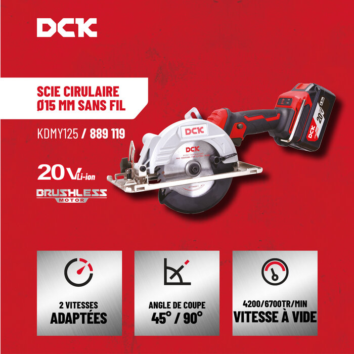 Scie circulaire sans fil - DCK - 20 V - Moteur Brushless - 125 mm-7