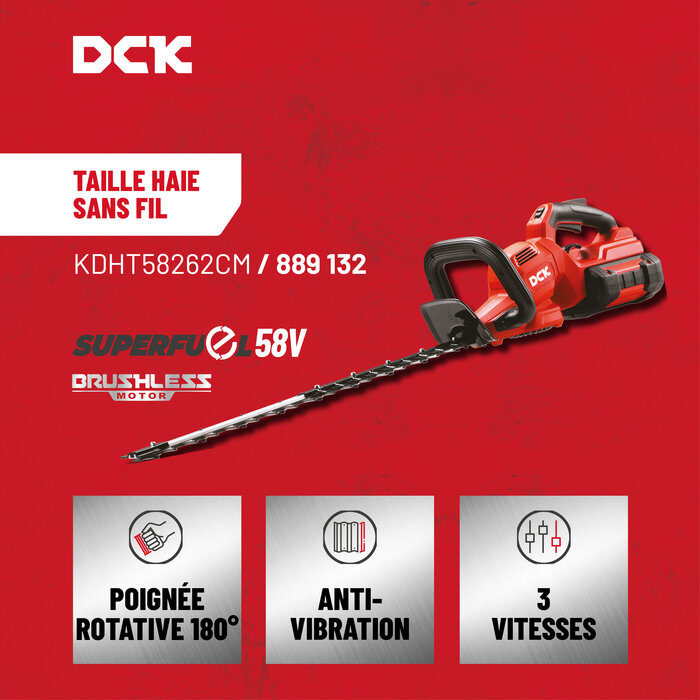 Taille haie sans fil - DCK - 58 V - Moteur Brushless-4