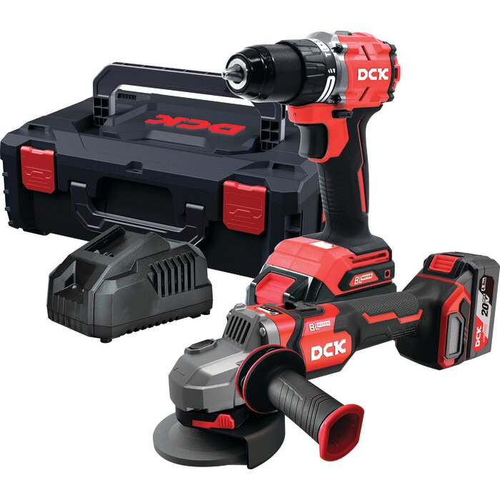 Kit perceuse-visseuse à percussion + meuleuse d’angle – DCK – 20 V – 2 batteries 4,0 Ah
