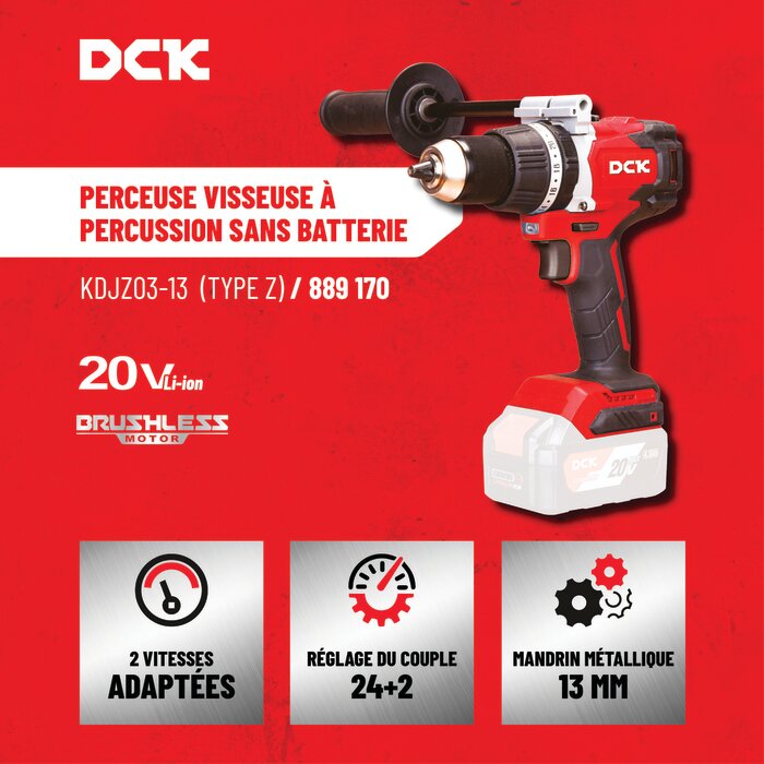 Perceuse visseuse à percussion sans fil - DCK - 20 V - Sans batterie-3