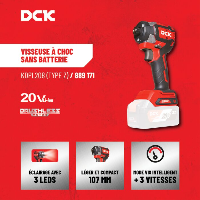Visseuse à chocs sans fil - DCK - 20 V - Sans batterie-2