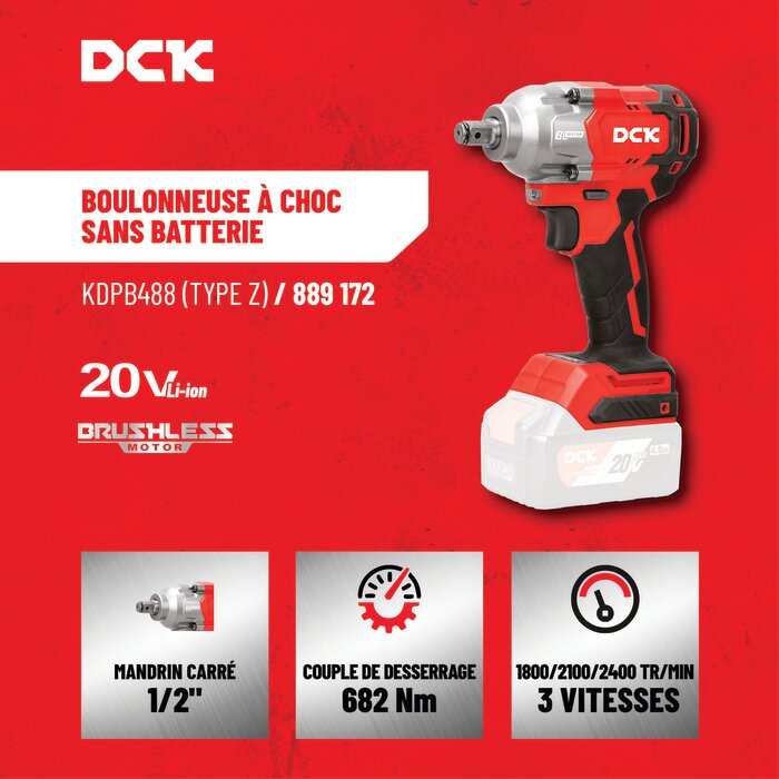 Boulonneuse à chocs sans fil - DCK - 20 V - Sans batterie-3
