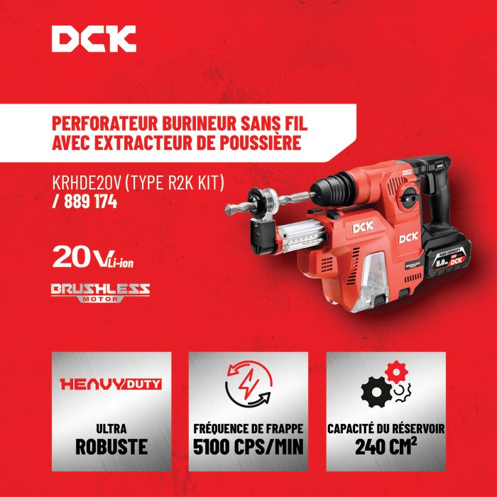 Kit perforateur burineur sans fil – DCK – 20 V – 2,8 J – Avec aspiration-5