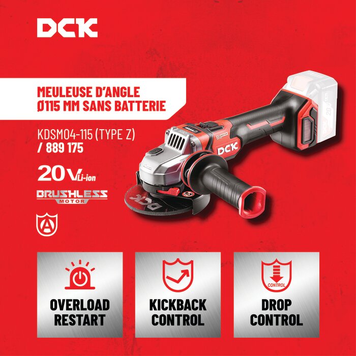 Meuleuse d'angle sans fil - DCK - 20 V - 115 mm - Sans batterie-3