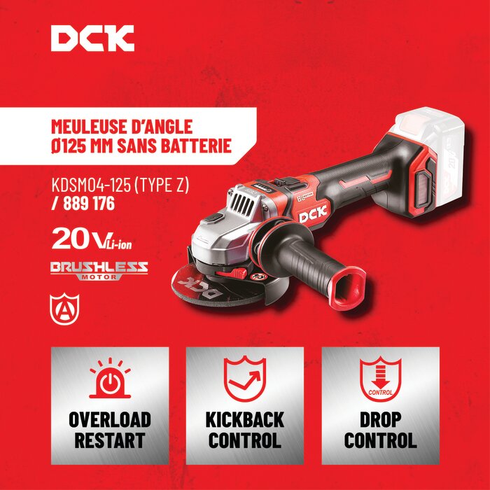 Meuleuse d’angle sans fil – DCK – 20 V – Moteur brushless – 125 mm – Sans batterie-3